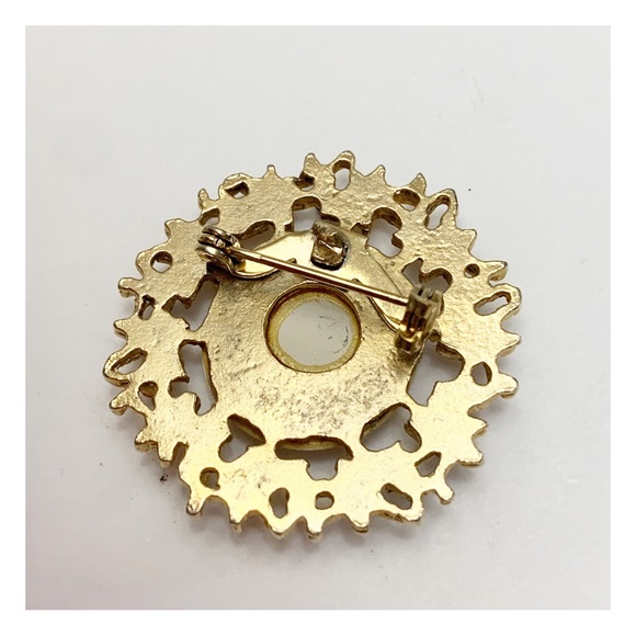 Vintage MCM mother of pearl “mother” pink blue gold round brooch pin - Picture 2 of 7